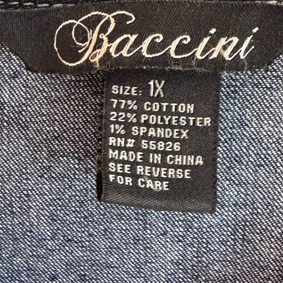 Baccini Women's Denim Jacket 1X Blue Rhinestone Zip-Up Long Sleeve Y2K - Picture 7 of 8